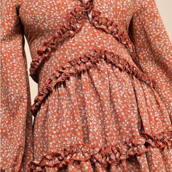 Lulus Admire You Orange Floral Print Ruffled Long Sleeve Mini Dress Size XS - Picture 4 of 9